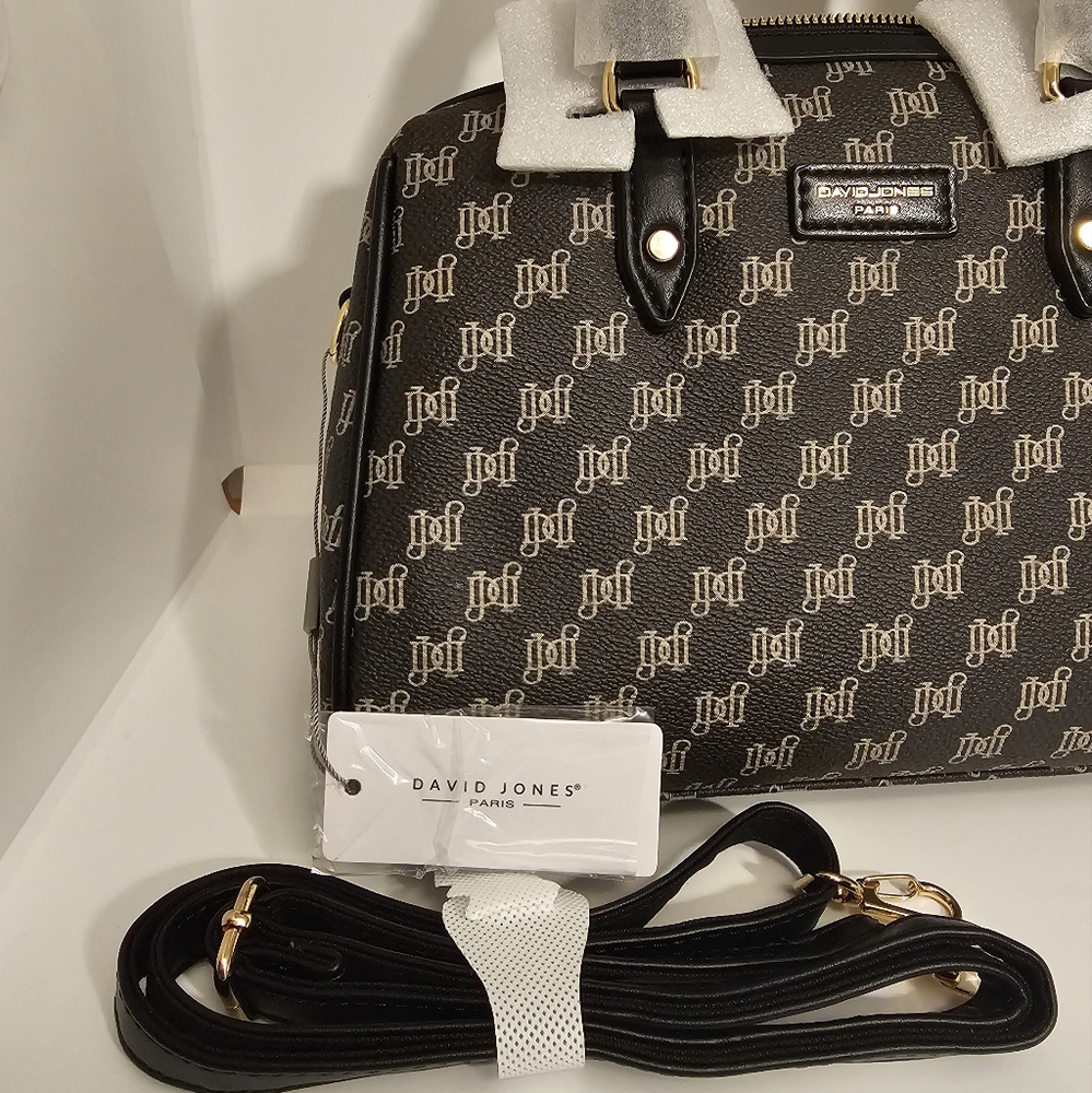 David Jones Black Monogram Crossbody Bag NWT